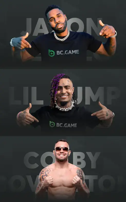 BC.GAME(BC게임) 글로벌 홍보대사 Jason Derulo, Lil Pump, Colby Covington이 함께하는 프로모션 이미지