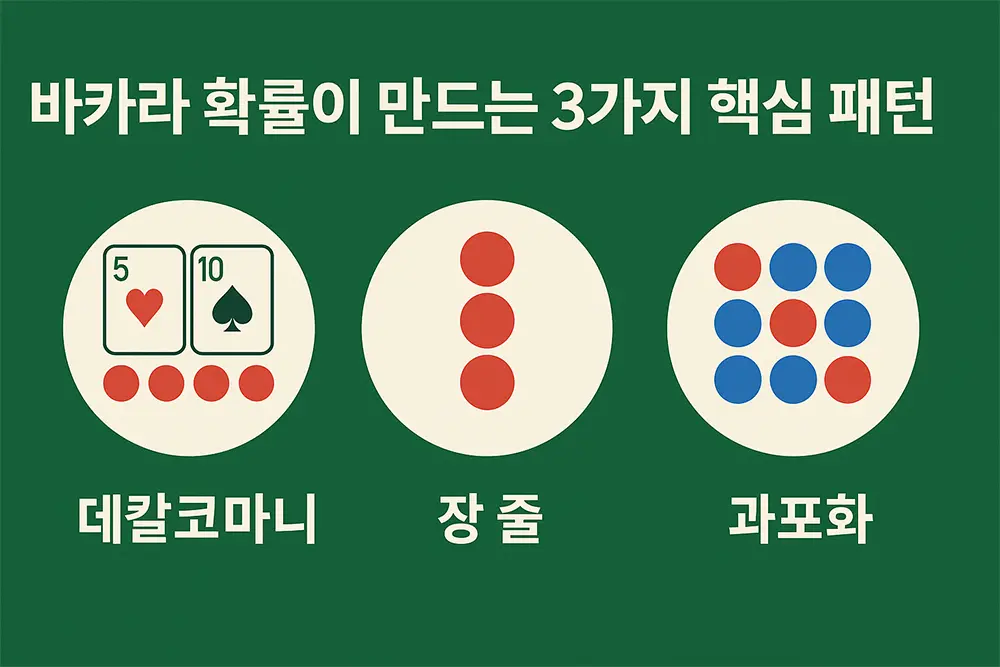 바카라 확률과 무관한 패턴 전략 이미지 - 로드맵이나 줄보기 같은 비과학적 베팅 방식의 오해 시각화