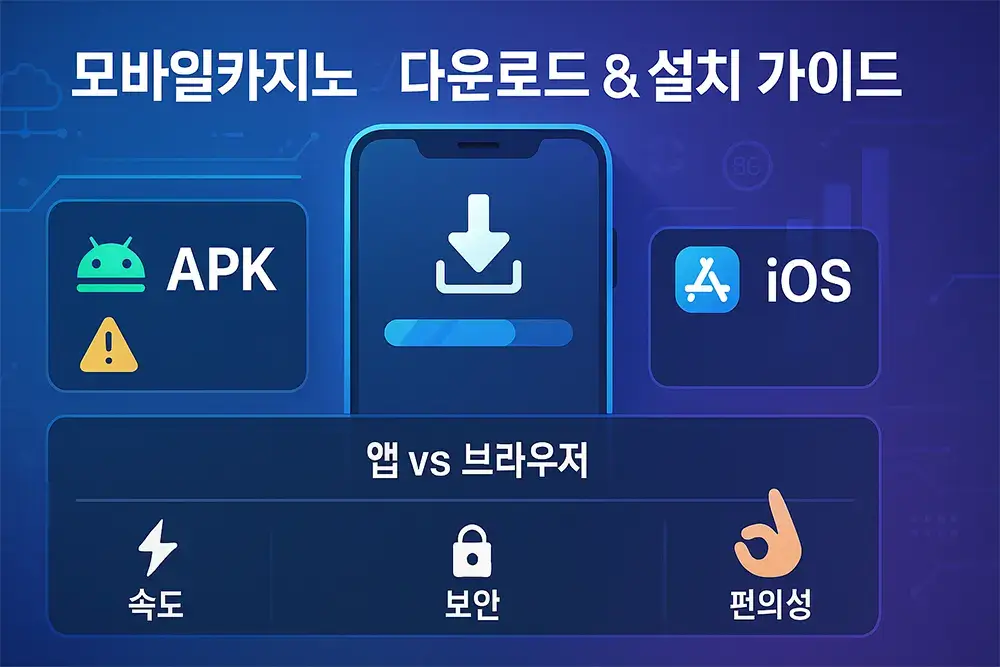 모바일카지노 앱 설치, Android APK, iOS 제한, 앱 vs 브라우저