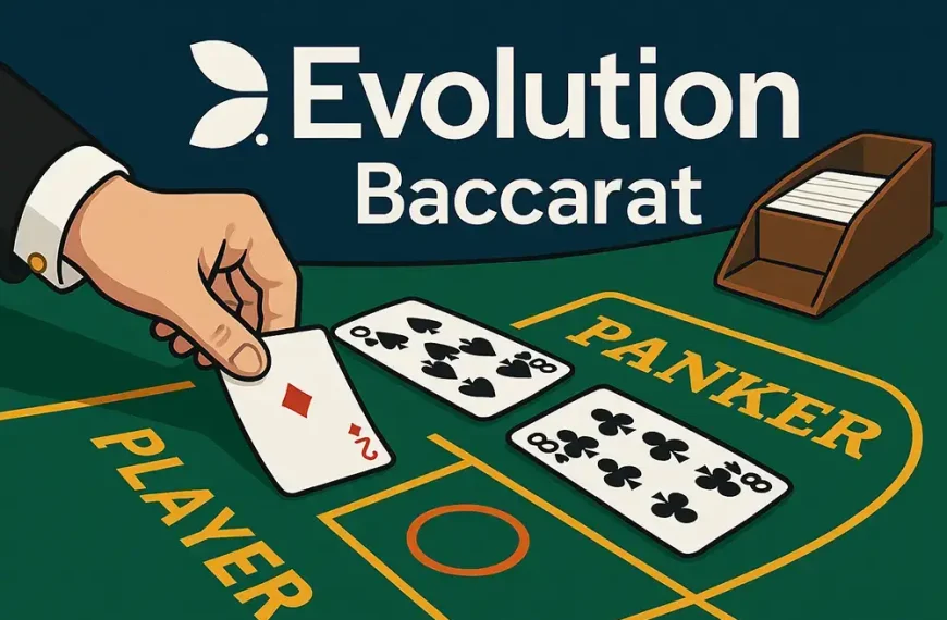 에볼루션 바카라 구조와 특징, 책임감 있는 플레이 원칙을 설명하는 교육용 일러스트